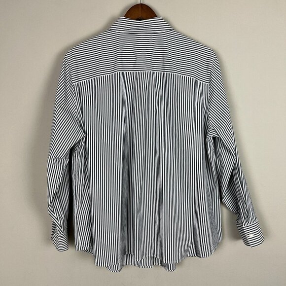 LAFAYETTE 148 NY Shirt Womens 1X Gray White Button Front Striped Blouse Office - Picture 6 of 9